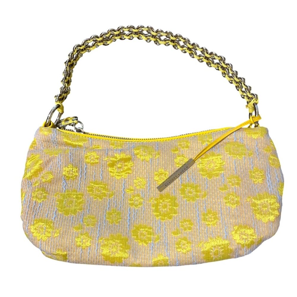 Elliott Lucca Shoulder Bag Floral Butterfly Chain Strap Yellow Tan
